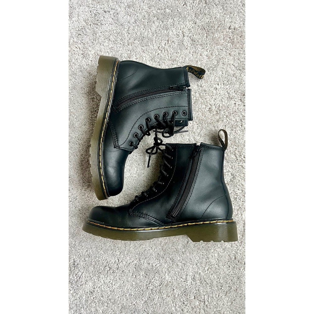 Dr. Martens 1460 J Black Leather Lace Up Side Zip Junior Boots Size 4M 5L